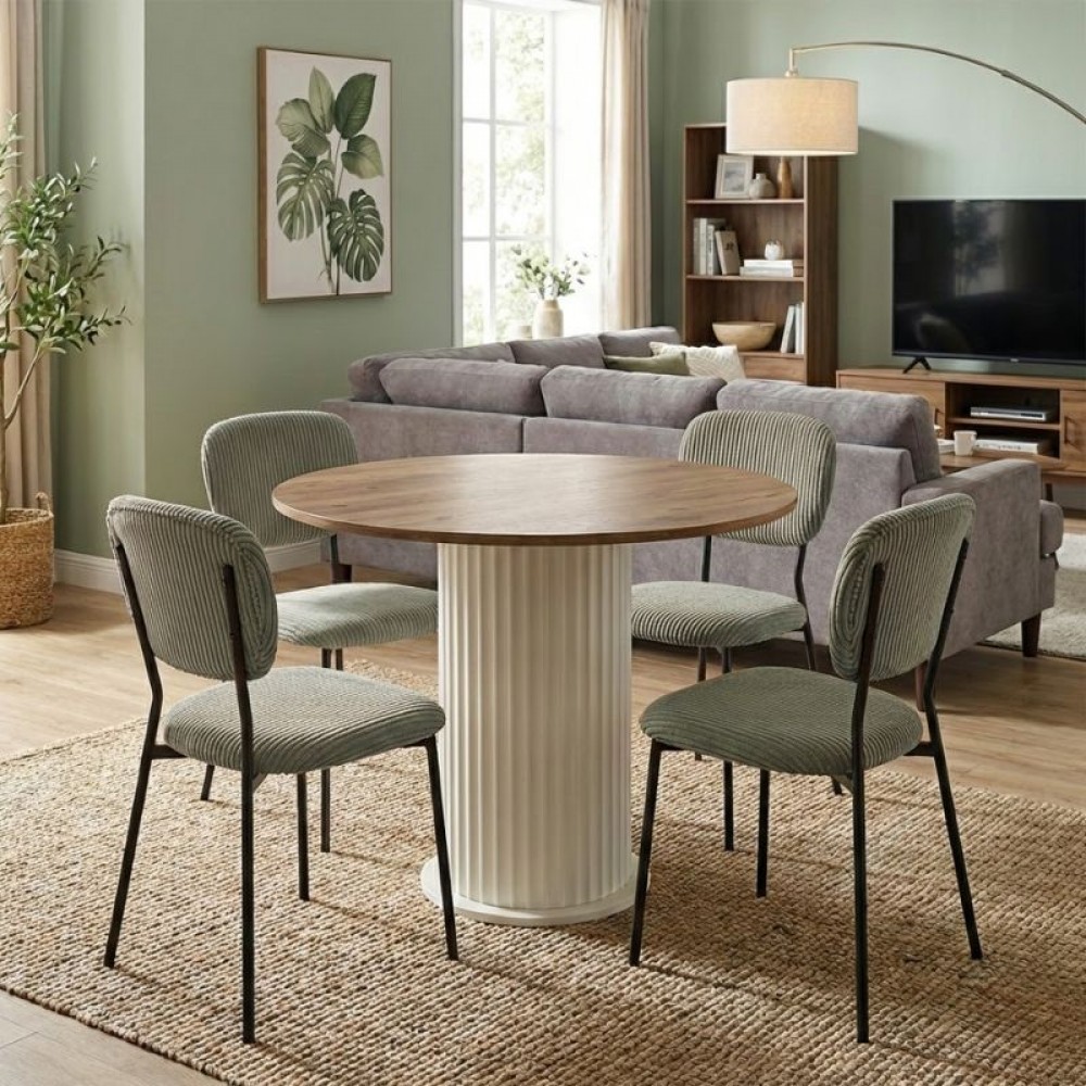 Σετ τραπεζαρία 5τμχ Bohema - Kevin Megapap χρώμα ivory/sepet oak - λαδί Ø90x77,7εκ.