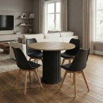 Σετ τραπεζαρία 5τμχ Bohema - Viva Megapap χρώμα μαύρο/sepet oak - μαύρο/φυσικό πόδι Ø90x77,7εκ.