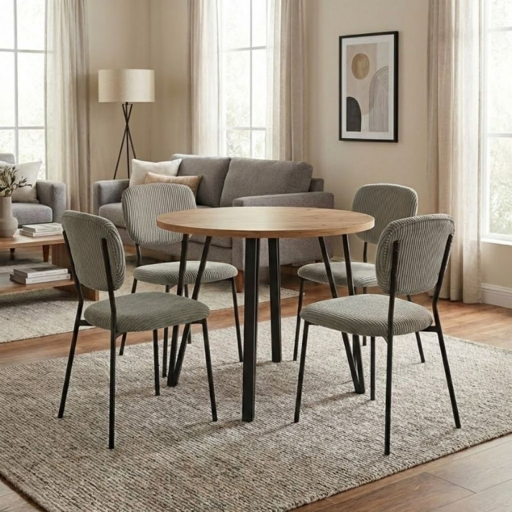 Σετ τραπεζαρία 5τμχ Xana - Kevin Megapap χρώμα sepet oak - λαδί Ø90x77,5εκ.