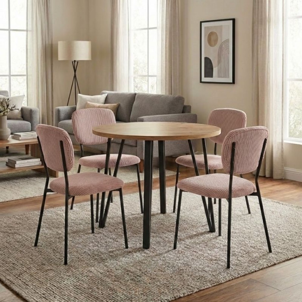 Σετ τραπεζαρία 5τμχ Xana - Kevin Megapap χρώμα sepet oak - μόκα Ø90x77,5εκ.