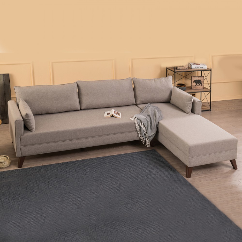 Γωνιακός καναπές Bella Megapap δεξιά γωνία υφασμάτινος χρώμα κρεμ 275x165x85εκ.