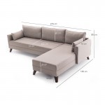 Γωνιακός καναπές Bella Megapap δεξιά γωνία υφασμάτινος χρώμα κρεμ 275x165x85εκ.