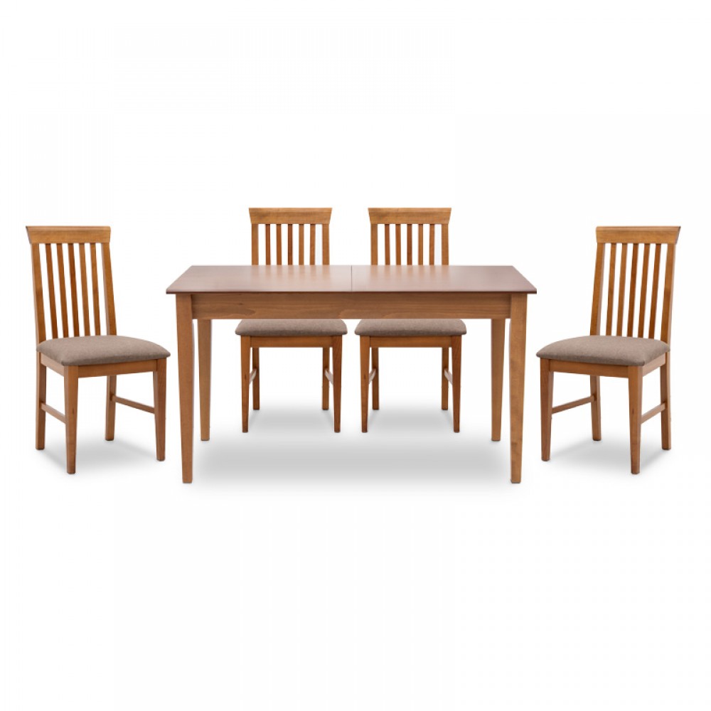 Σετ τραπεζαρίας Adare-Francis Megapap 5 τμχ μασίφ ξύλο-MDF με επεκτεινόμενο τραπέζι 140/180x78x77εκ.