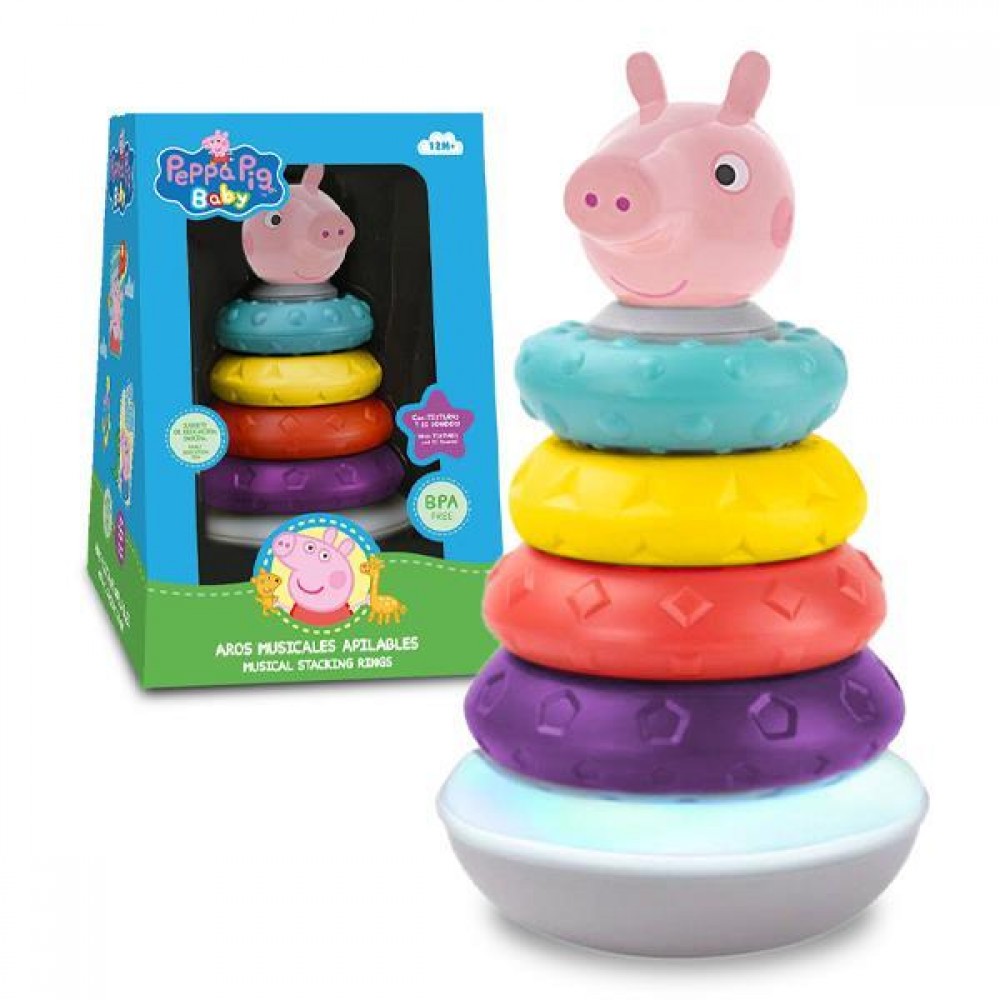 Πυραμίδα με κρίκους "Peppa" 12x12xΥ23εκ. με ήχο και φως