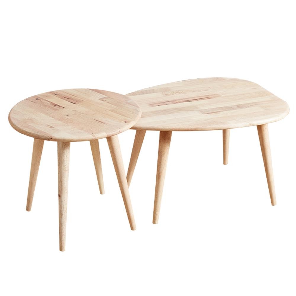 Τραπεζάκια σαλονιού σετ 2 Nextdeco Natural μασίφ ξύλο Υ38,5x70x49,5εκ - Y43xØ45εκ.