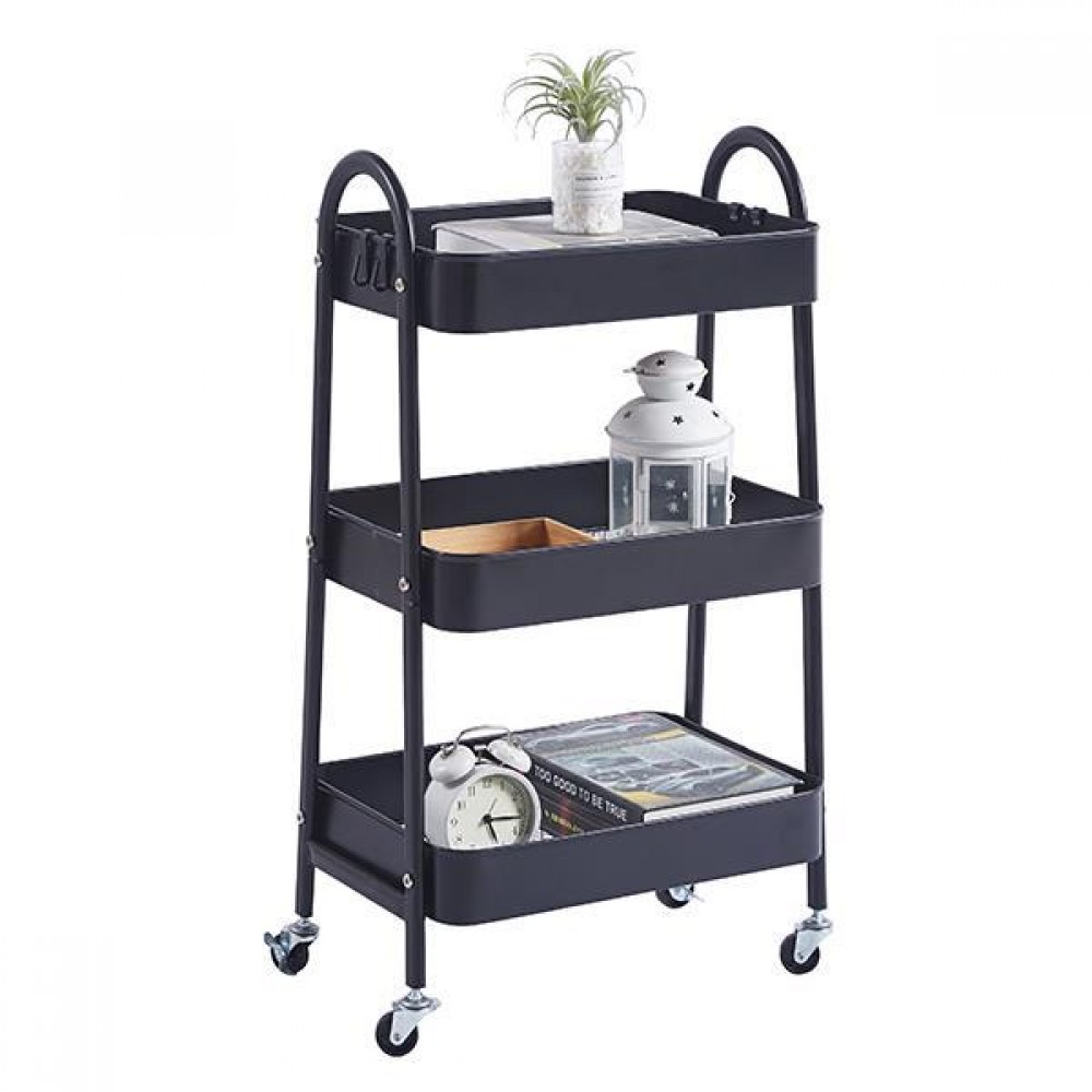 Τρόλεϊ- καλάθι με 3 θήκες αποθήκευσης μαύρο Υ77x41x33εκ.