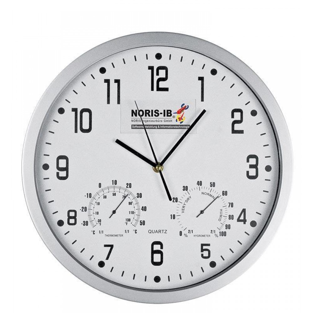 Ρολόι τοίχου θερμόμετρο-υγρόμετρο λευκό καντράν Ø35εκ.