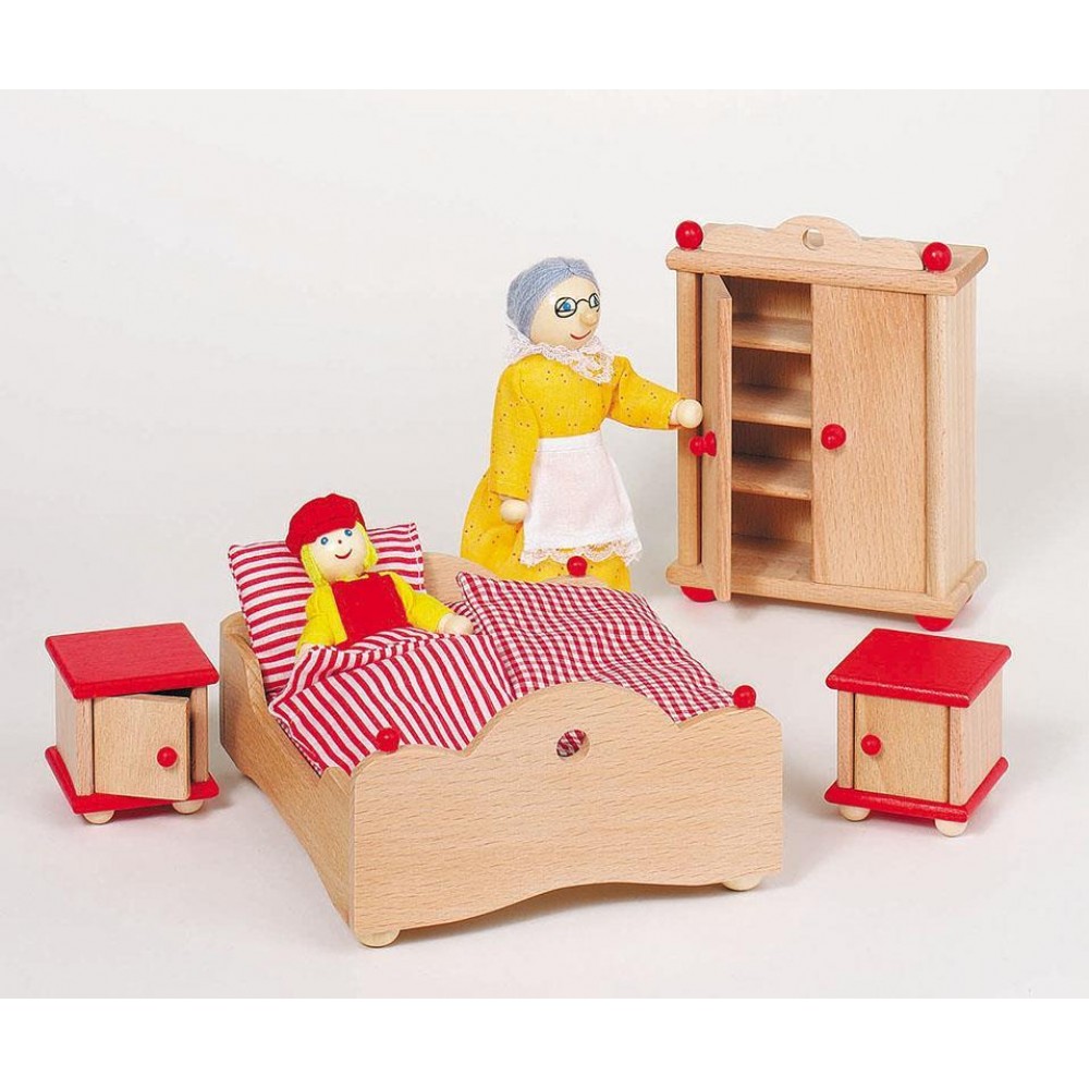 Goki σετ κρεβατοκάμαρας ξύλινο 4 τεμαχίων για κουκλόσπιτο.