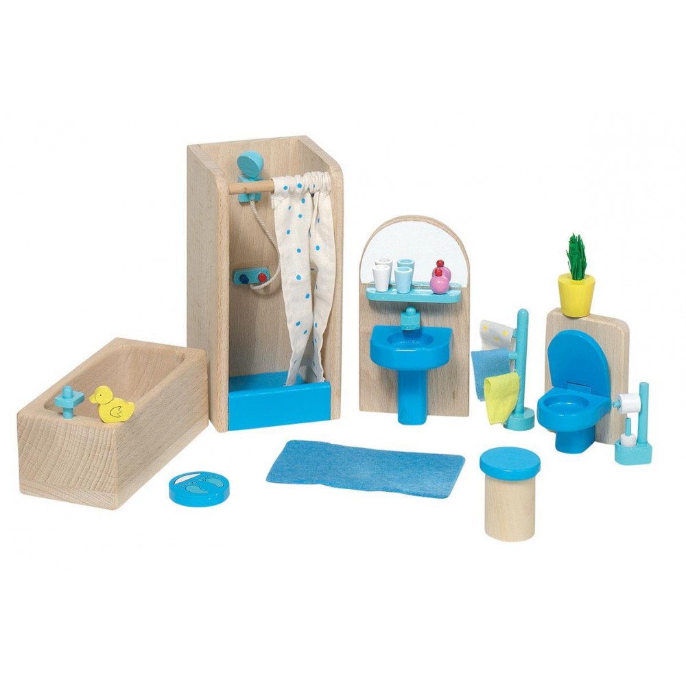 Goki σετ μπάνιο ξύλινο 17 τεμαχίων για κουκλόσπιτο.