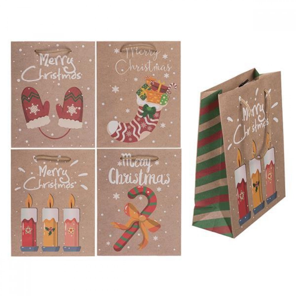 Χάρτινες τσάντες χριστουγεννιάτικες Merry Christmas Υ23x18x8εκ.
