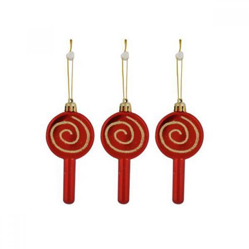 Χριστουγεννιάτικα στολίδια "Γλειφιτζούρια" κόκκινα Υ11x5εκ. σετ 3 τεμαχίων