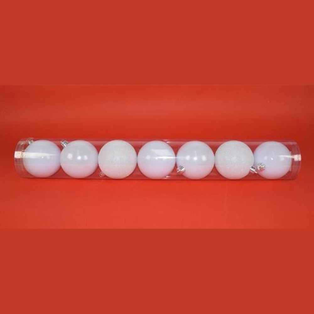 Χριστουγεννιάτικες μπάλες πλαστικές λευκές κοκτέηλ 7τεμ., Ø8εκ.