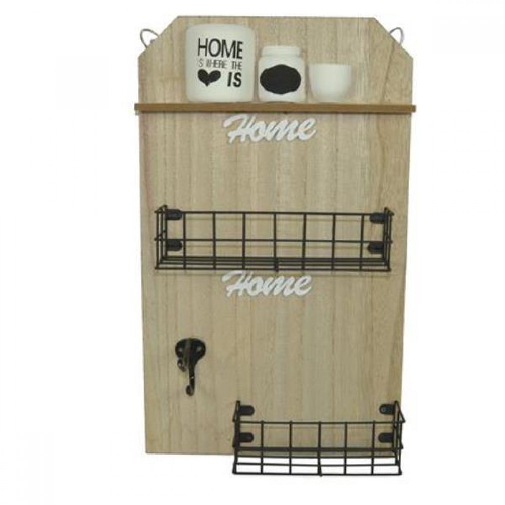 Επιτοίχιο διακοσμητικό με 2 μεταλλικές θήκες και γάντζο Υ40x24x7εκ.