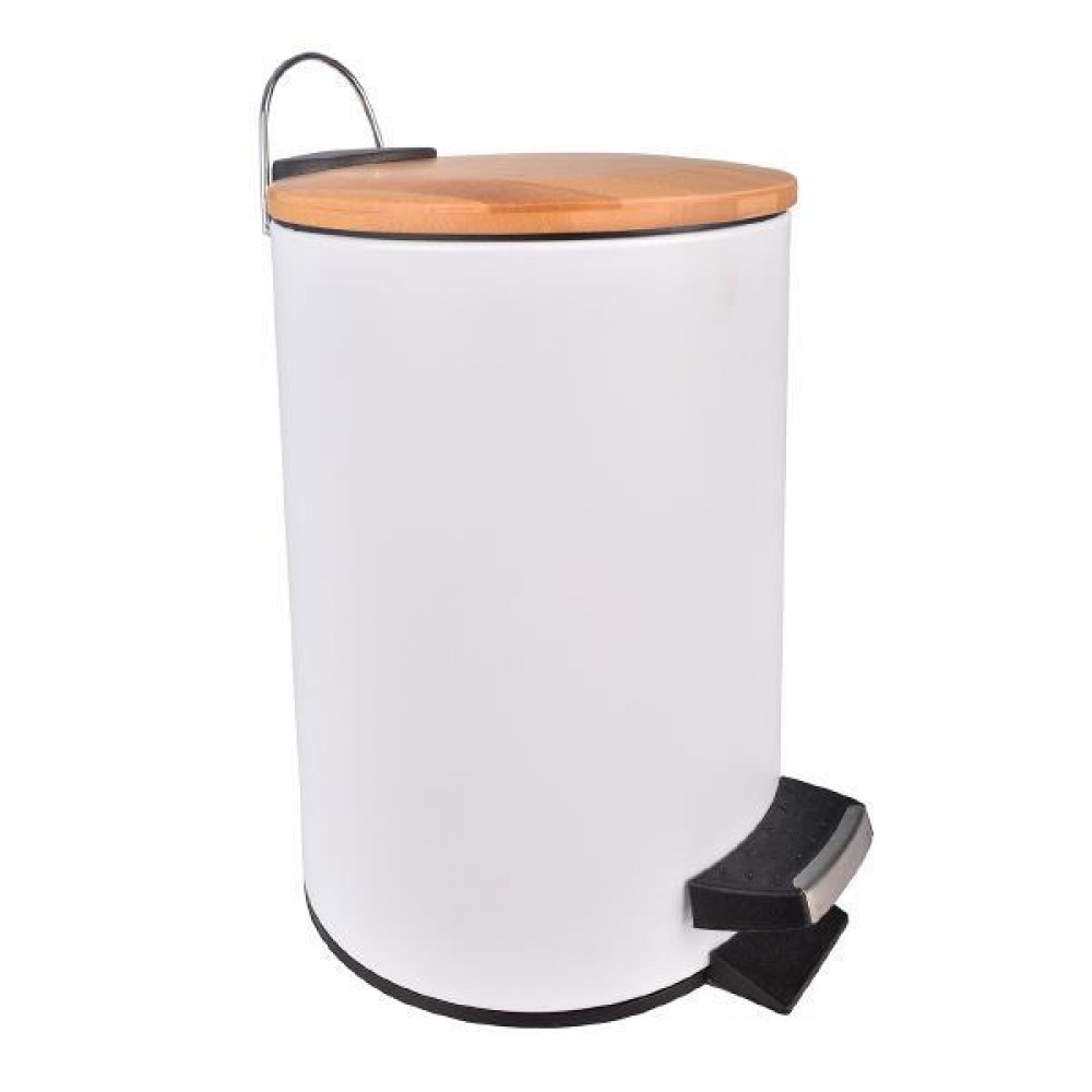 Κάδος απορριμάτων με πεντάλ 5lt λευκό με ξύλινο καπάκι Y25,5cm Ø20cm