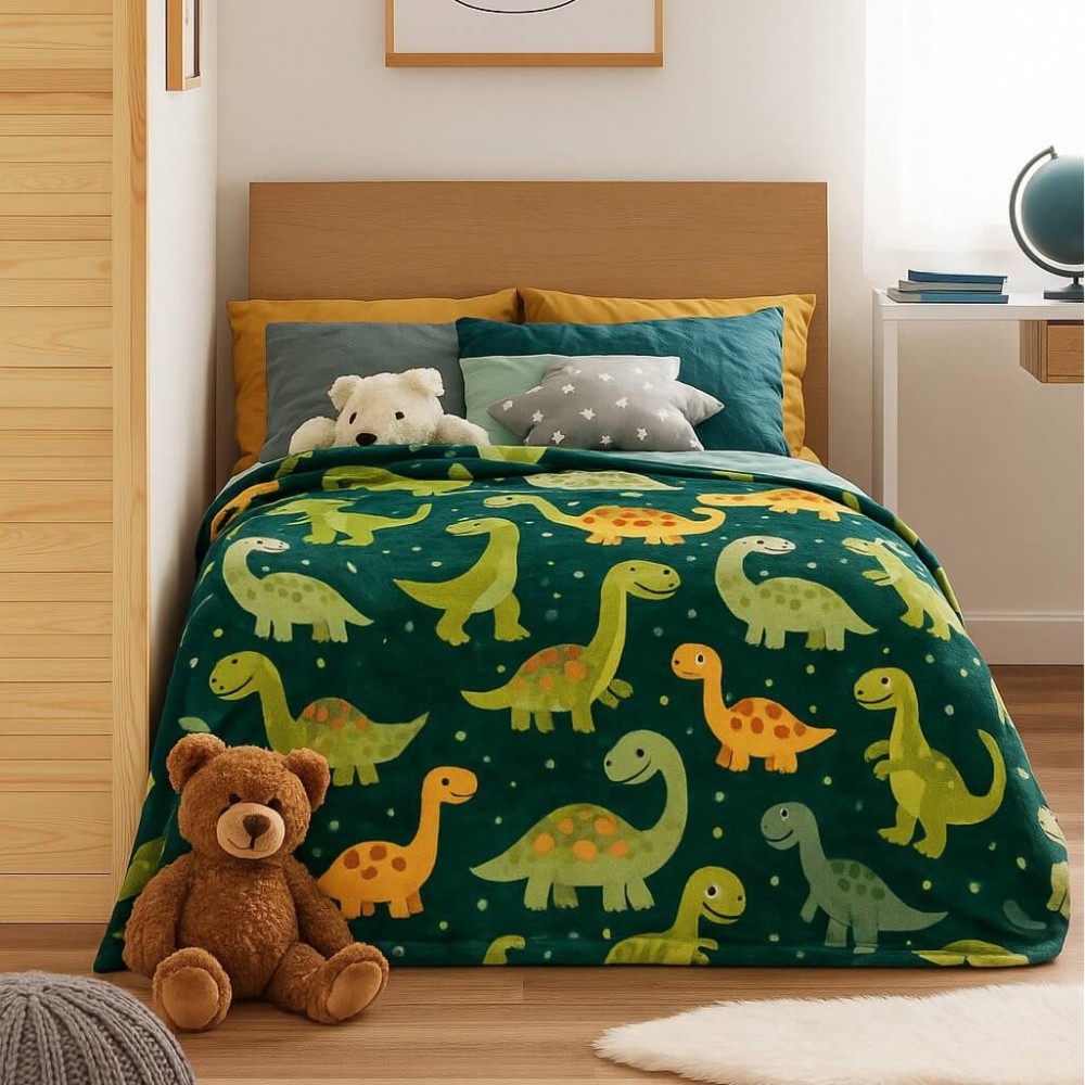 Κουβέρτα παιδική dinosaurs βελουτέ από 100% polyester 150x220εκ.