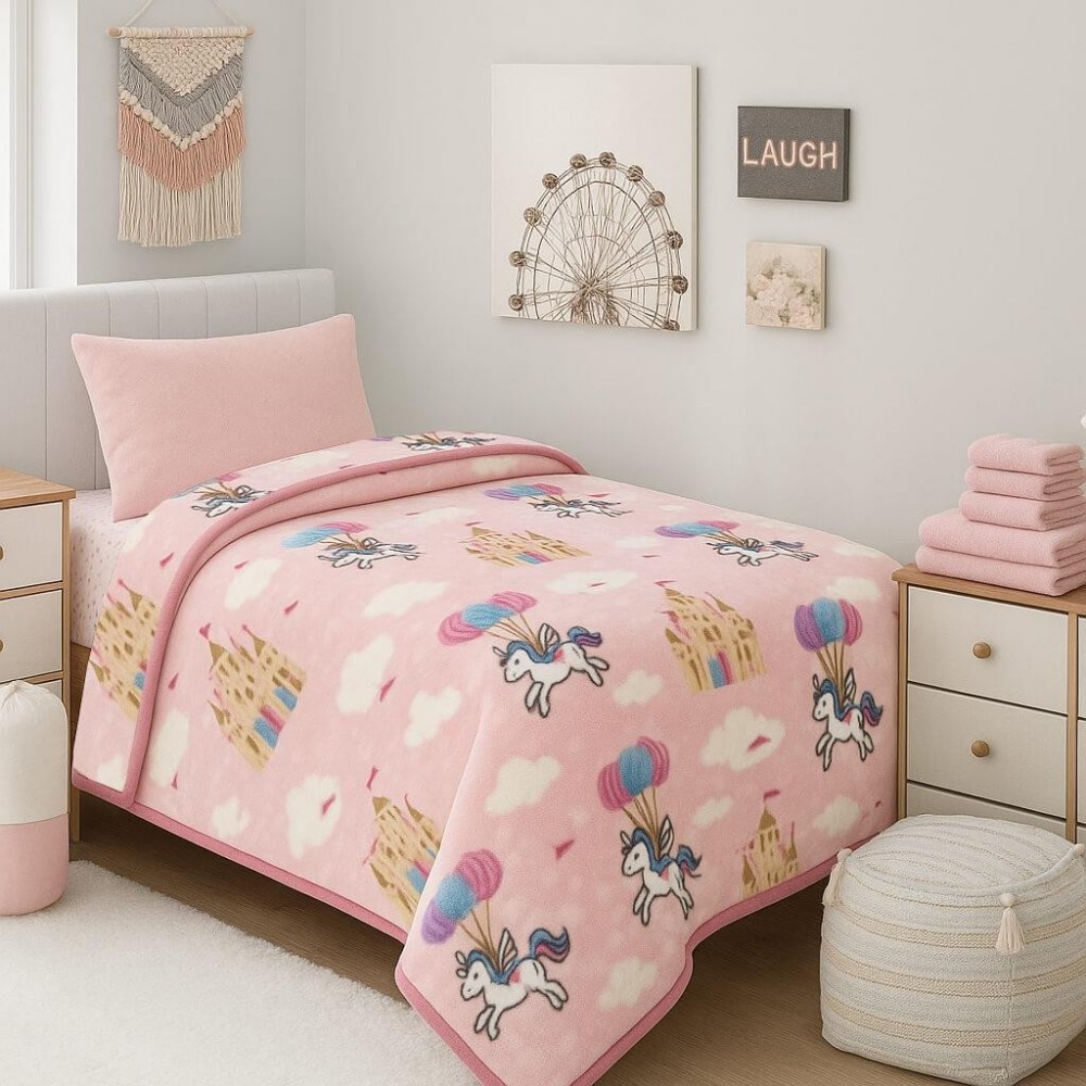 Κουβέρτα παιδική Unicorn Fly βελουτέ από 100% polyester 150x220εκ.