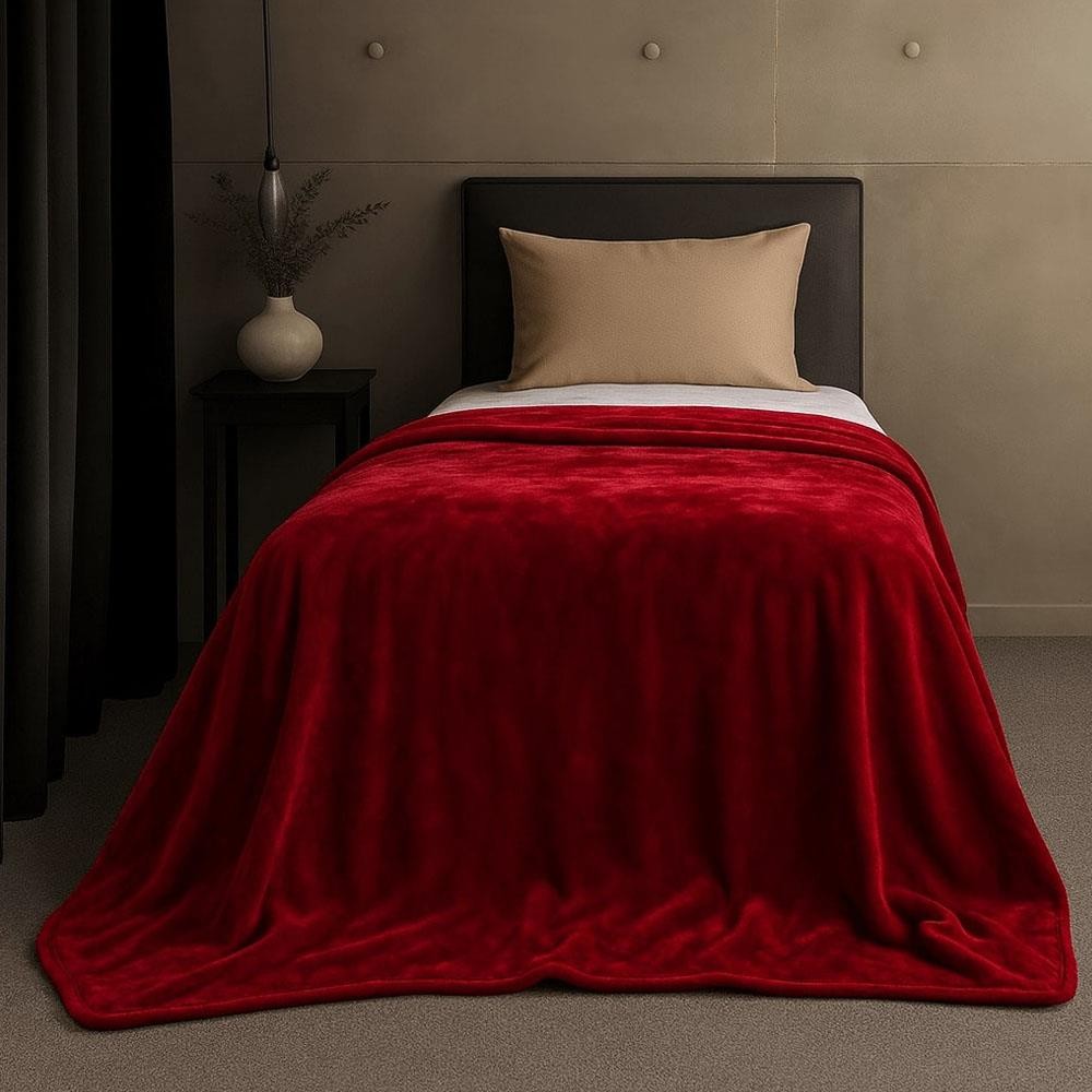 Κουβέρτα μονή κόκκινη βελουτέ από 100% polyester 150x220εκ.