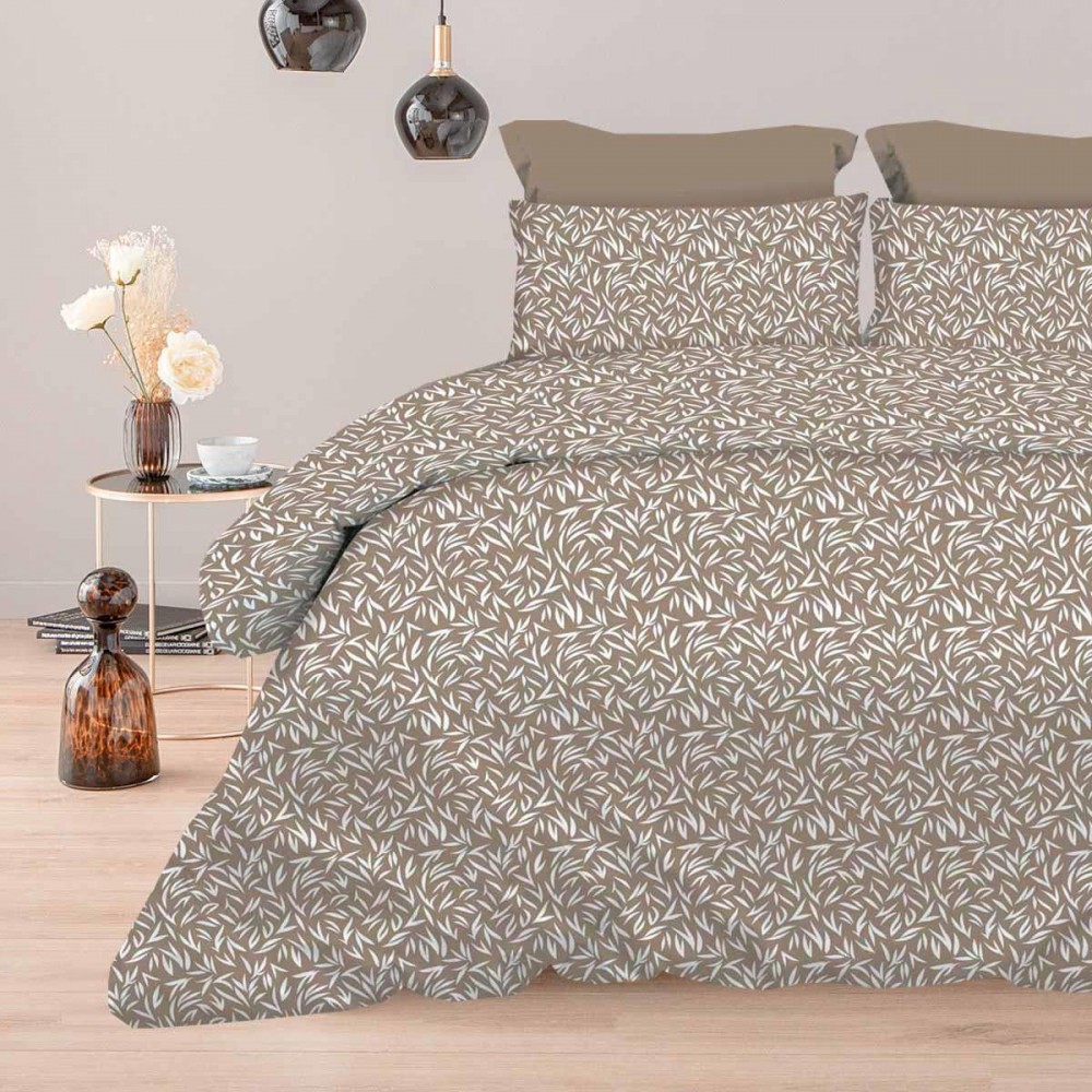 Σετ υπέρδιπλα σεντόνια Emelia beige από 100% βαμβάκι 245x260εκ.