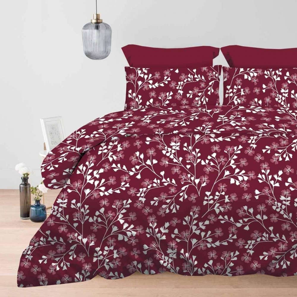 Σετ υπέρδιπλα σεντόνια Daisy redwine από 100% βαμβάκι 245x260εκ.