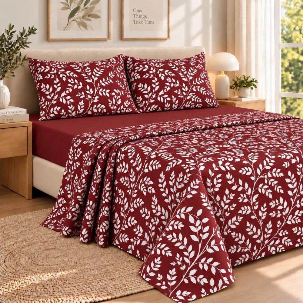 Σετ υπέρδιπλα σεντόνια Irida redwine από 100% βαμβάκι 245x260εκ.