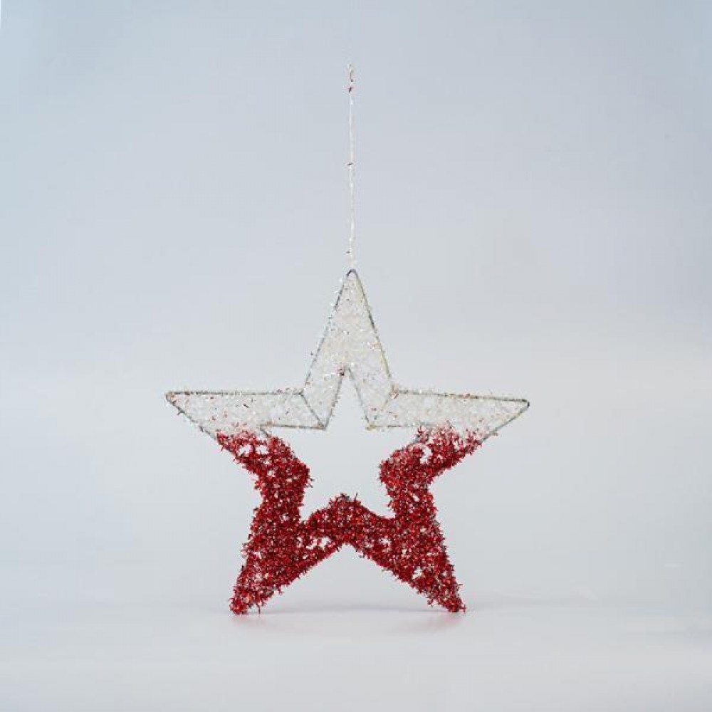 Αστέρι κρεμαστό, πλέγμα, λευκό-κόκκινο, 25εκ.