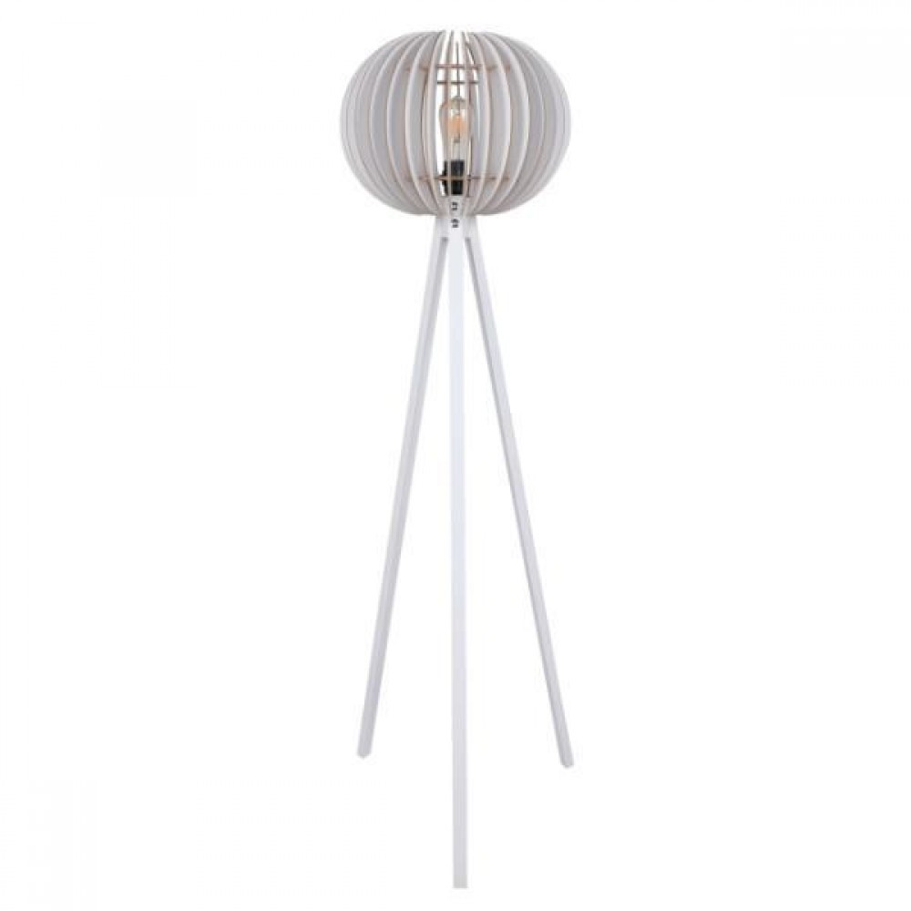 Φωτιστικό δαπέδου ξύλινο με λευκό καπέλο από mdf ⌀36xY145 εκ.