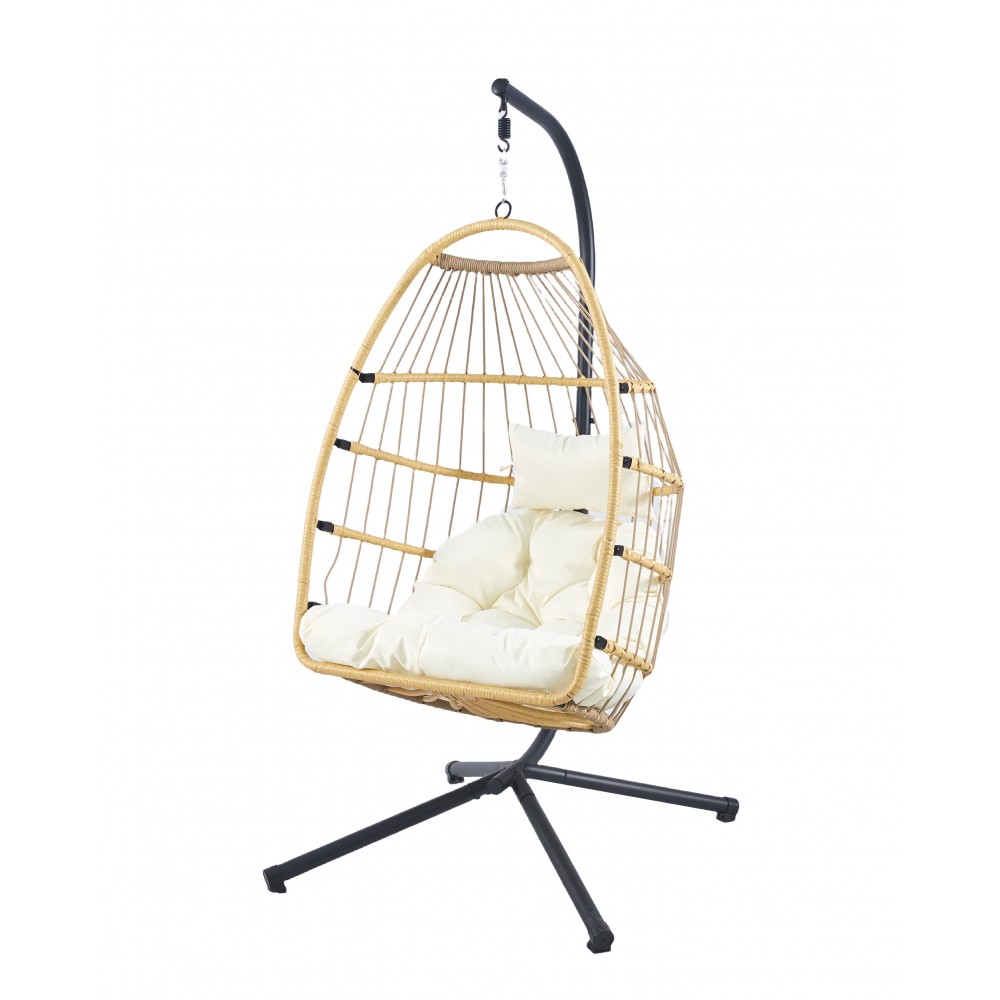 Κρεμαστή κούνια Nextdeco Wanda rattan με λευκά μαξιλάρια Υ110x85x62εκ.