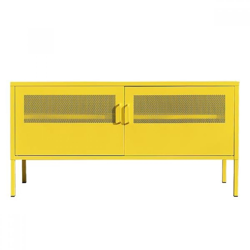 Έπιπλο τηλεόρασης μεταλλικό Nextdeco με ανοιγόμενες πόρτες κίτρινο Υ60x118x40εκ.