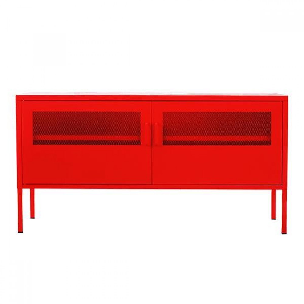 Έπιπλο τηλεόρασης μεταλλικό Nextdeco με ανοιγόμενες πόρτες κόκκινο Υ60x118x40εκ.