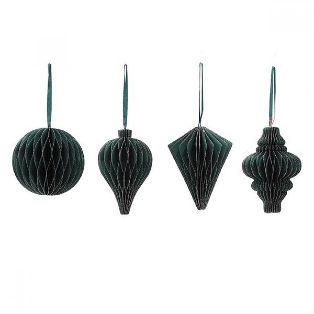 Χριστουγεννιάτικα στολίδια χάρτινα σετ 4 τμχ Ø8-10εκ. πράσινα