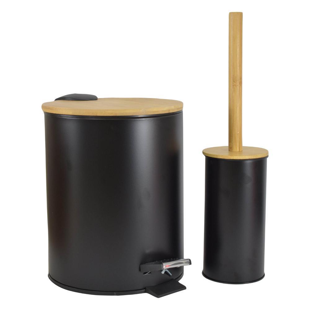 Σετ πεντάλ 5lt - πιγκάλ μεταλλικό με ξύλινο καπάκι μαύρο χρώμα