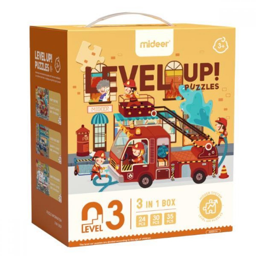 Mideer παζλ 3 σε1 - Level Up 3 "Busy Community helpers" 24,30 - 35τμχ