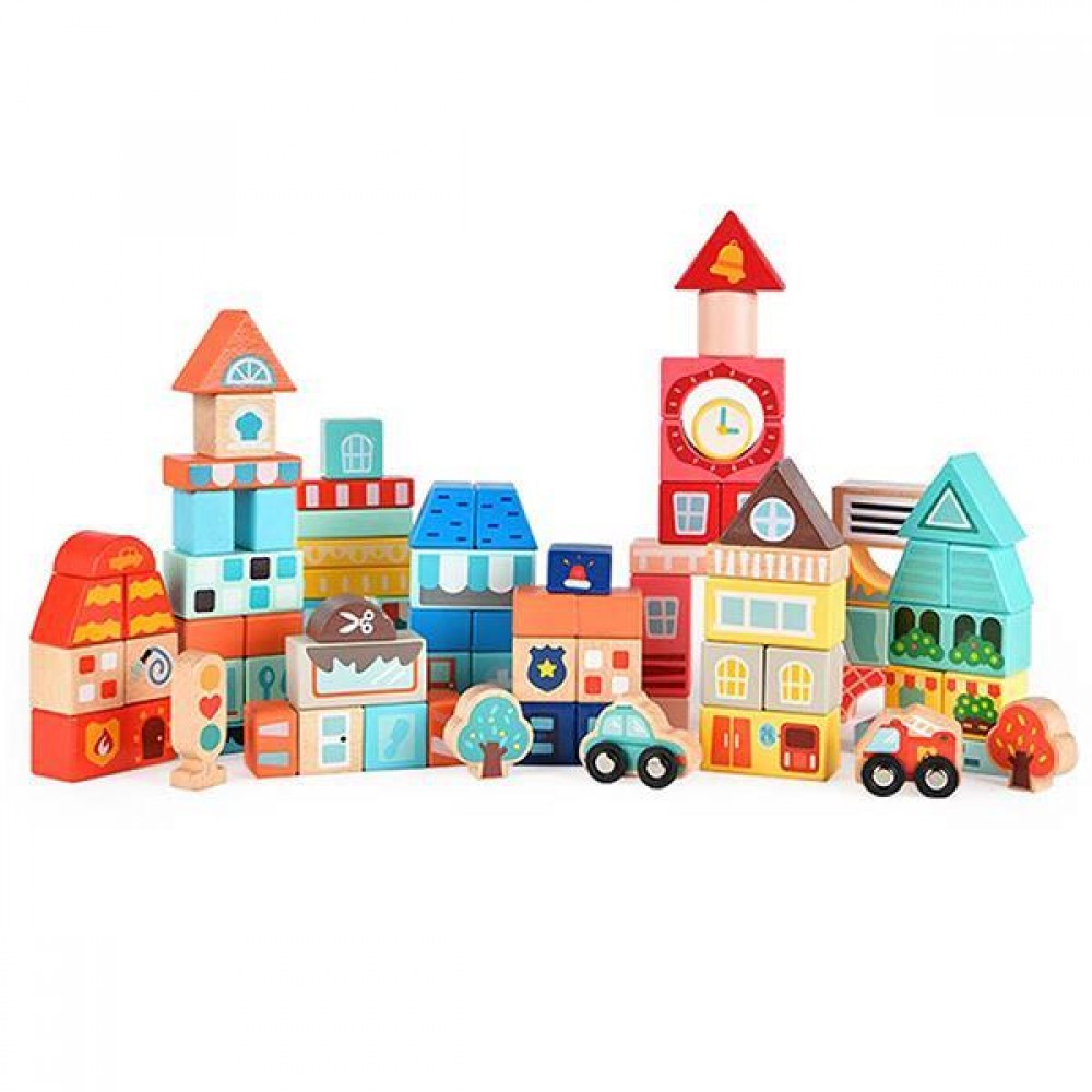 Mideer τουβλάκια ξύλινα χρωματιστά 100τεμ. σε στρόγγυλο κουτί δώρου