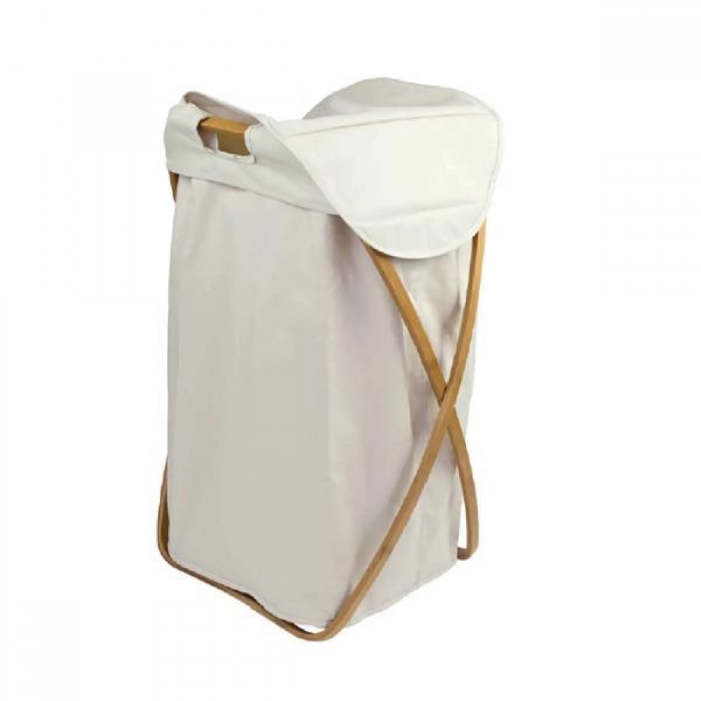 Καλάθι απλύτων Nextdeco μπαμπού σκελετός λευκό ύφασμα 40x36x70εκ.