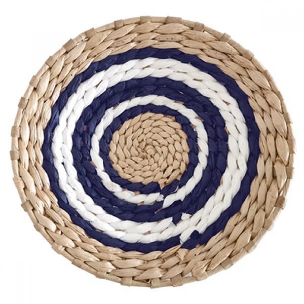 Δίσκος Boho διακοσμητικός ψάθινος φυσικό/λευκό/μπλε Ø30εκ.