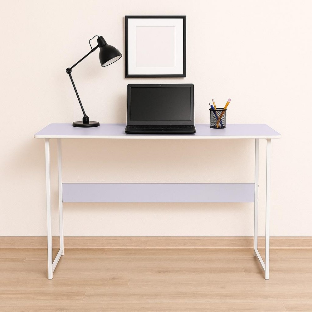 Γραφείο μίνιμαλ με λευκό σκελετό και λιλά επιφάνεια 100x45xΥ72εκ.