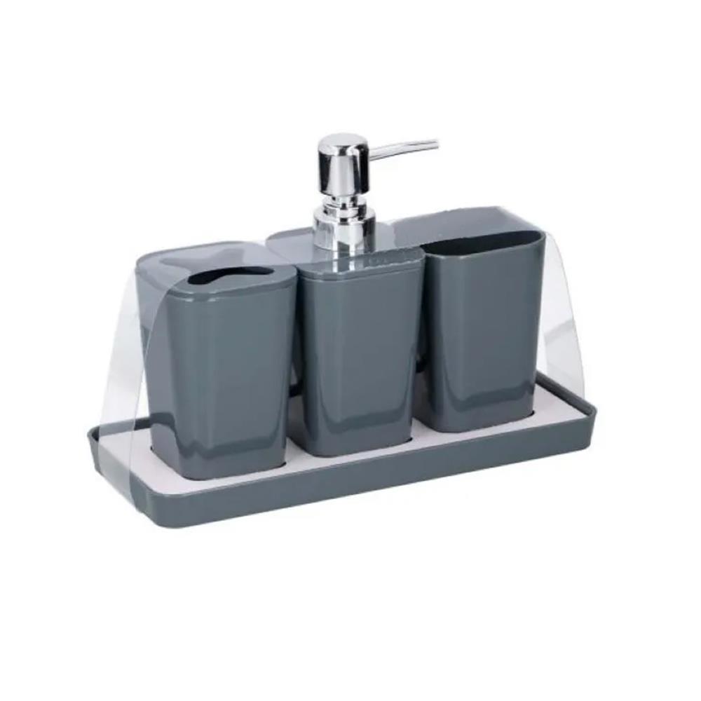 Σετ αξεσουάρ μπάνιου πλαστικό γκρι 4 τεμαχίων