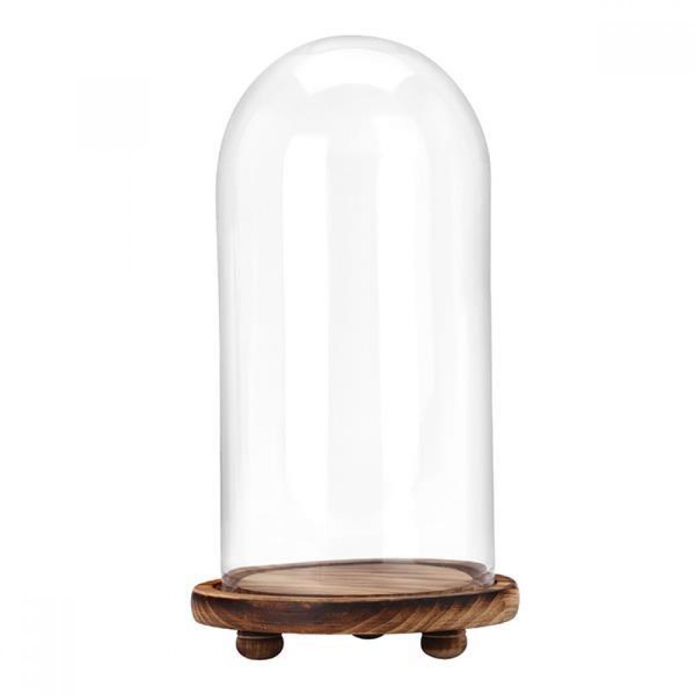 Καμπάνα γυάλινη με ξύλινη βάση Υ28εκ. Ø15εκ.