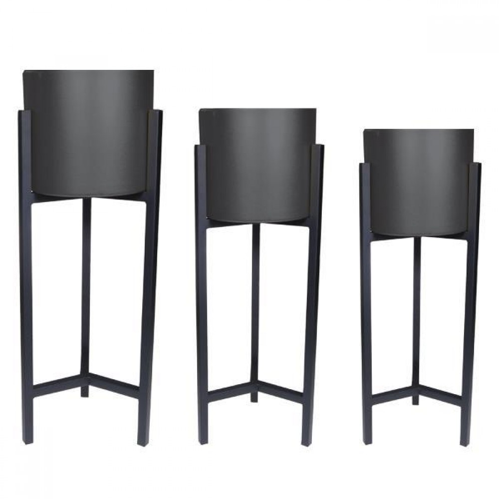 Κασπώ στρογγυλά σετ 3 μαύρο με μεταλλική μαύρη βάση