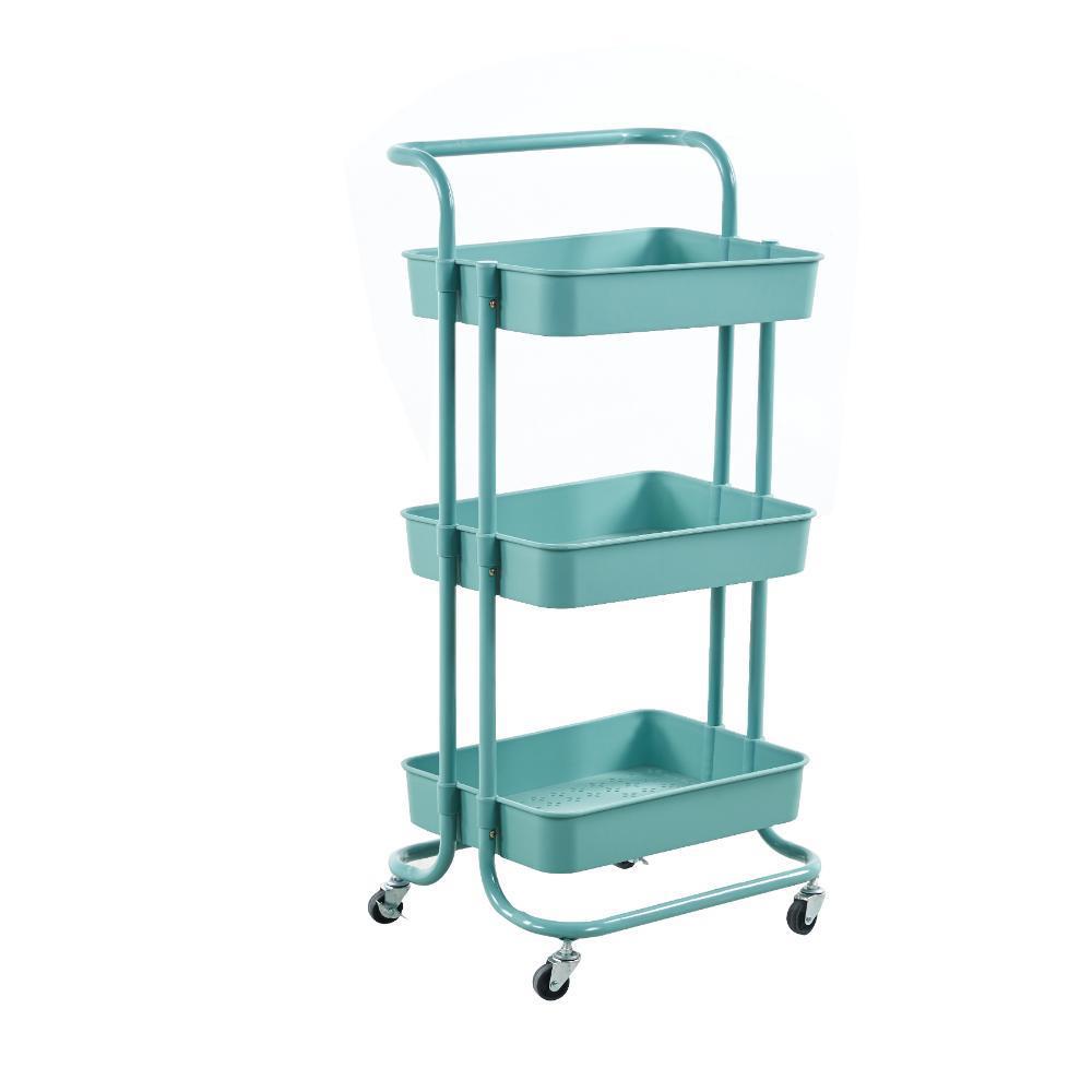 Τρόλεϊ- καλάθι, Υ87x45x37 εκ., με 3 θήκες αποθήκευσης μπλε βεραμάν