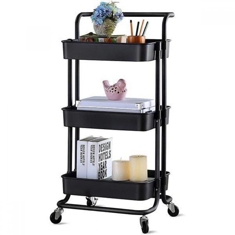 Τρόλεϊ- καλάθι, Υ87x45x37 εκ., με 3 θήκες αποθήκευσης, μαύρο