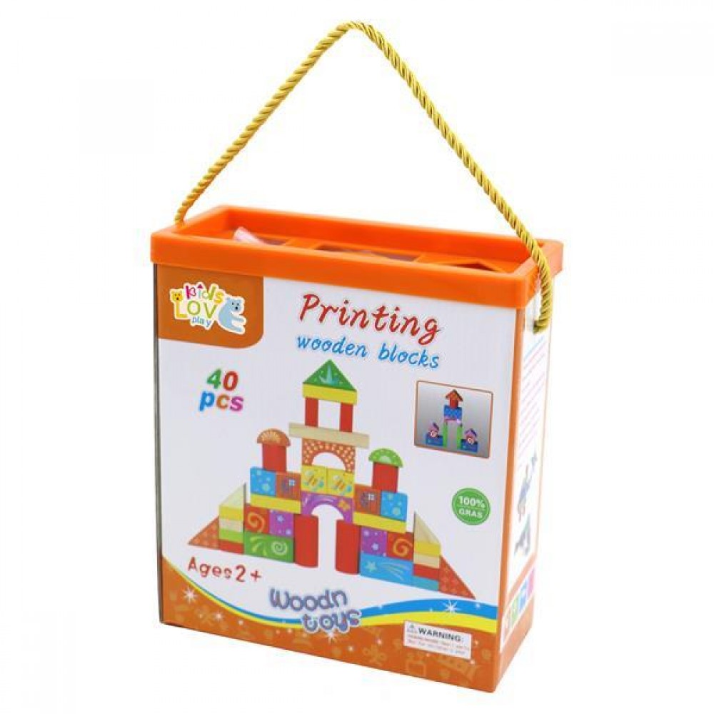 Τουβλάκια ξύλινα χρωματιστά 40τεμ. σε κουτί δώρου