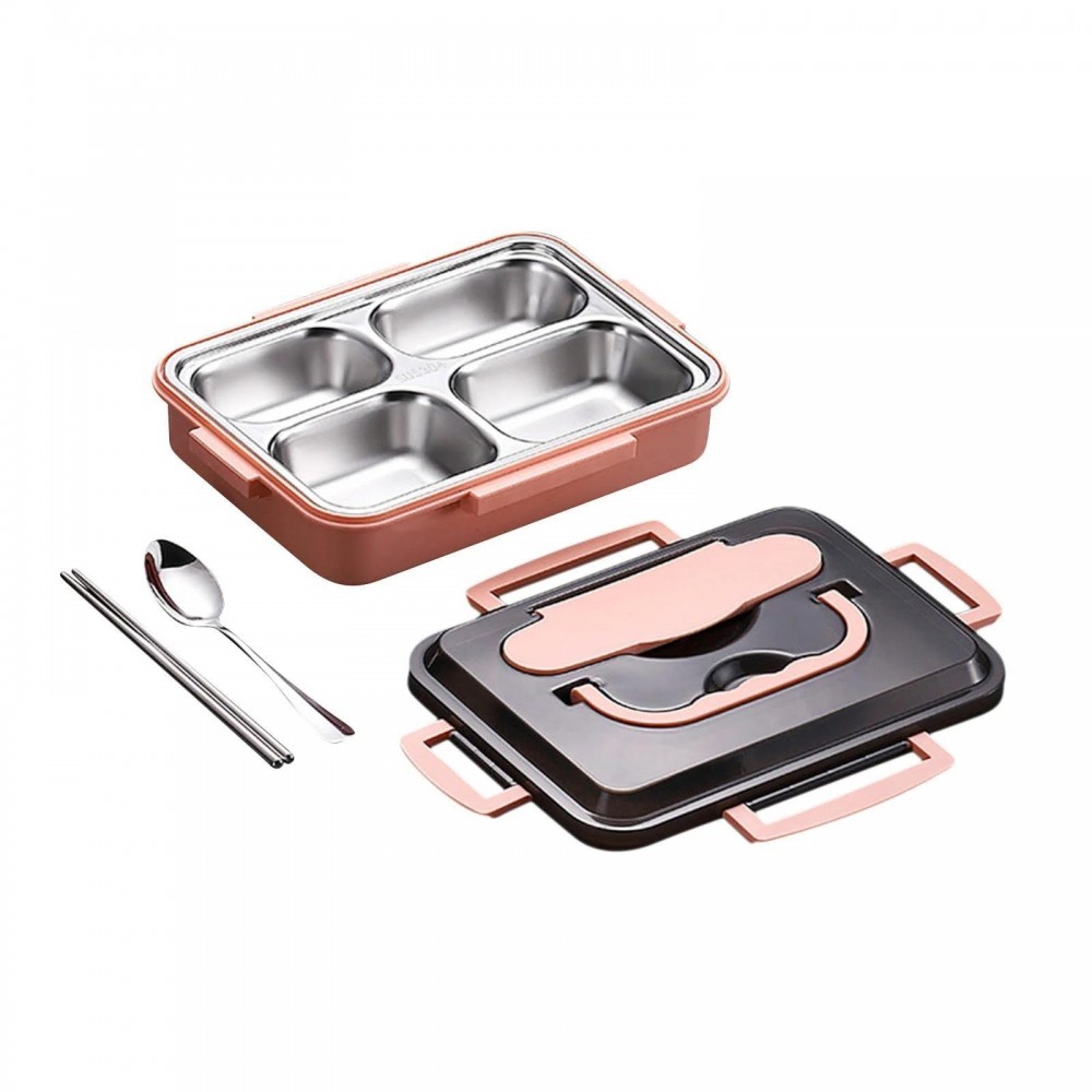 Φαγητοδοχείο inox με 4 χωρίσματα ροζ 1500ml