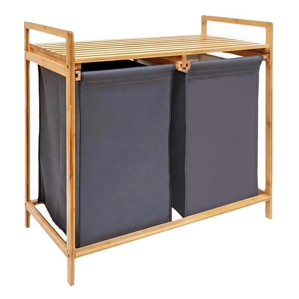 Καλάθι απλύτων διπλό Nextdeco μπαμπού Υ70x67x36.5εκ.