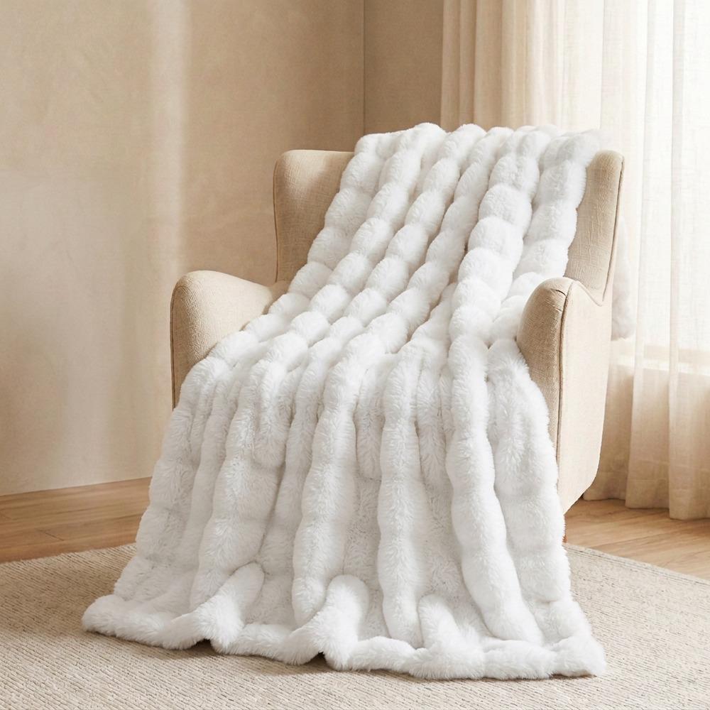 Κουβέρτα faux fur λευκό 160x200εκ.