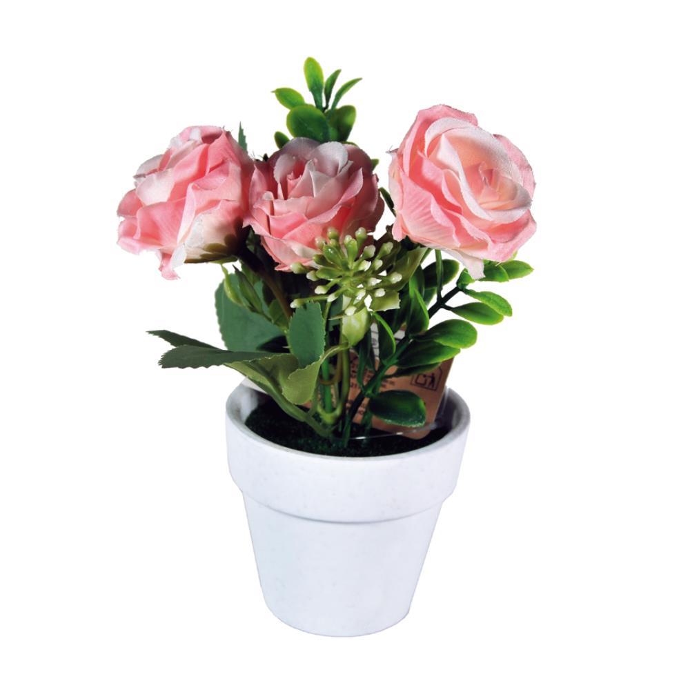 Τριανταφυλλιά ροζ τεχνητή Υ14x7x7εκ.  σε λευκή γλάστρα