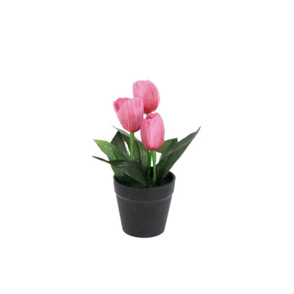 Τουλίπα ροζ τεχνητή Υ22x7x7εκ.  σε μαύρη γλάστρα