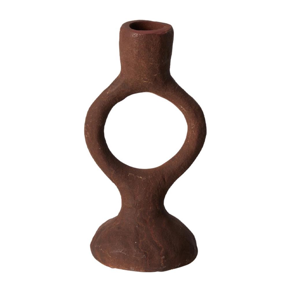 Κηροπήγιο αλουμινίου στρογγυλό στη βάση καφέ Υ16,5εκ.