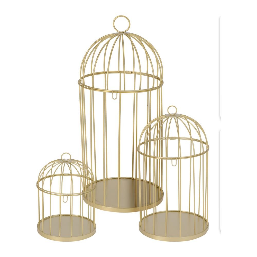 Σετ 3 διακοσμητικά κλουβιά μεταλλικά σε χρυσό χρώμα