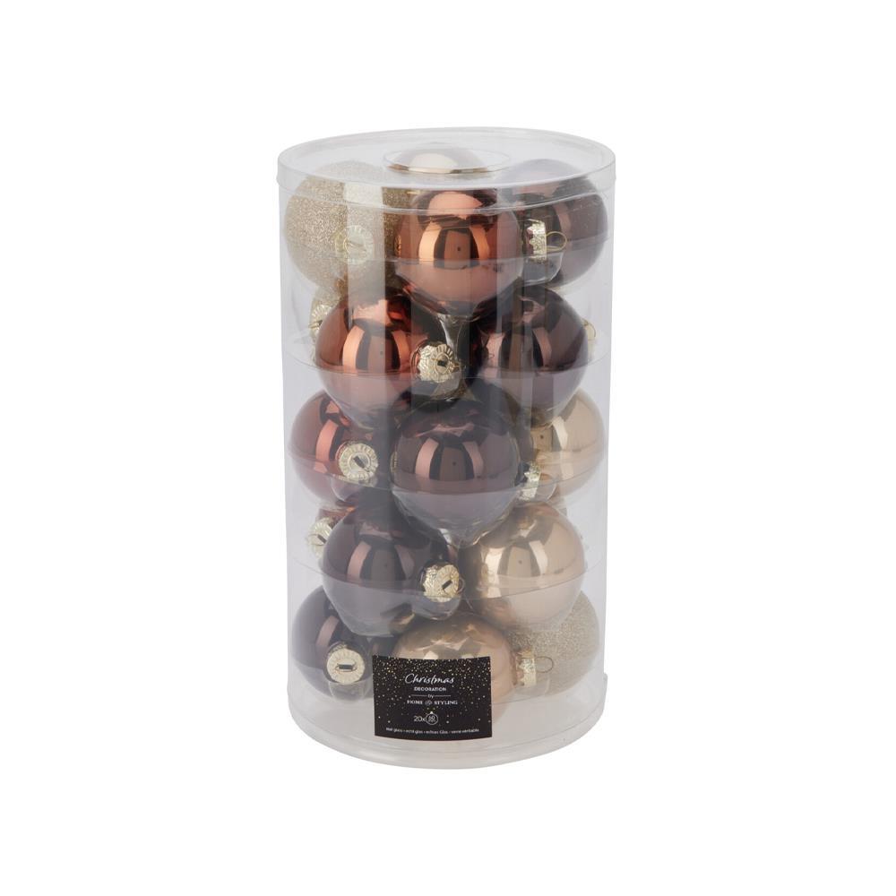 Σετ 20 χριστουγεννιάτικες γυάλινες μπάλες amber γκλίτερ Ø6εκ.
